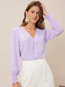 Blusa Casual Feminina Simples Manga Bishop