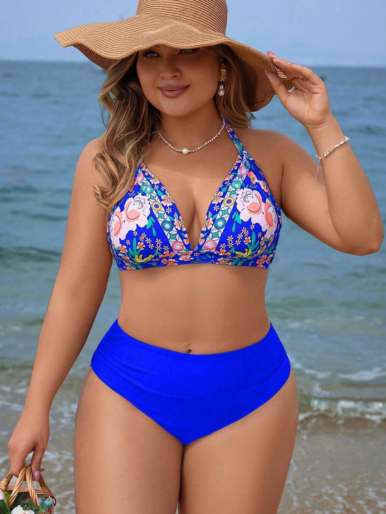 Biquini feminino estampado cintura alta Jazmin. Plus Size