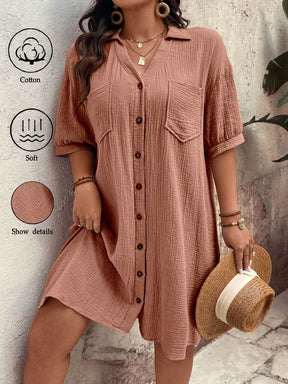 Vestido feminino tipo chamise e tecido de algodão Daniela. Plus Size