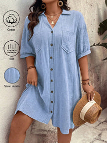 Vestido feminino tipo chamise e tecido de algodão Daniela. Plus Size