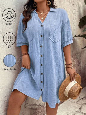 Vestido feminino tipo chamise e tecido de algodão Daniela. Plus Size