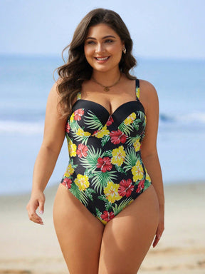 Maiô feminino com estampa florar e sutiã com armação Gracia. Plus Size