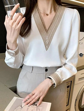 Blusa Feminina Gola em V Manga Longa Rubi