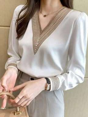 Blusa Feminina Gola em V Manga Longa Rubi