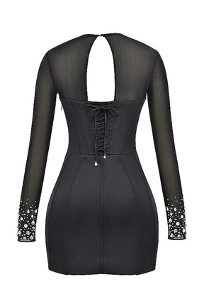 Vestido Curto Preto Modelador Com Cristais Refletivos Modelo Anastasia