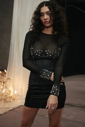 Vestido Curto Preto Modelador Com Cristais Refletivos Modelo Anastasia