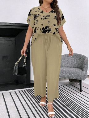 Conjunto Feminino de Blusa e Calça Gina. Plus Size.