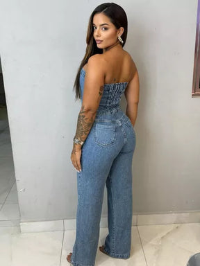 Macacão Jeans Tomara que Caia com Elastano